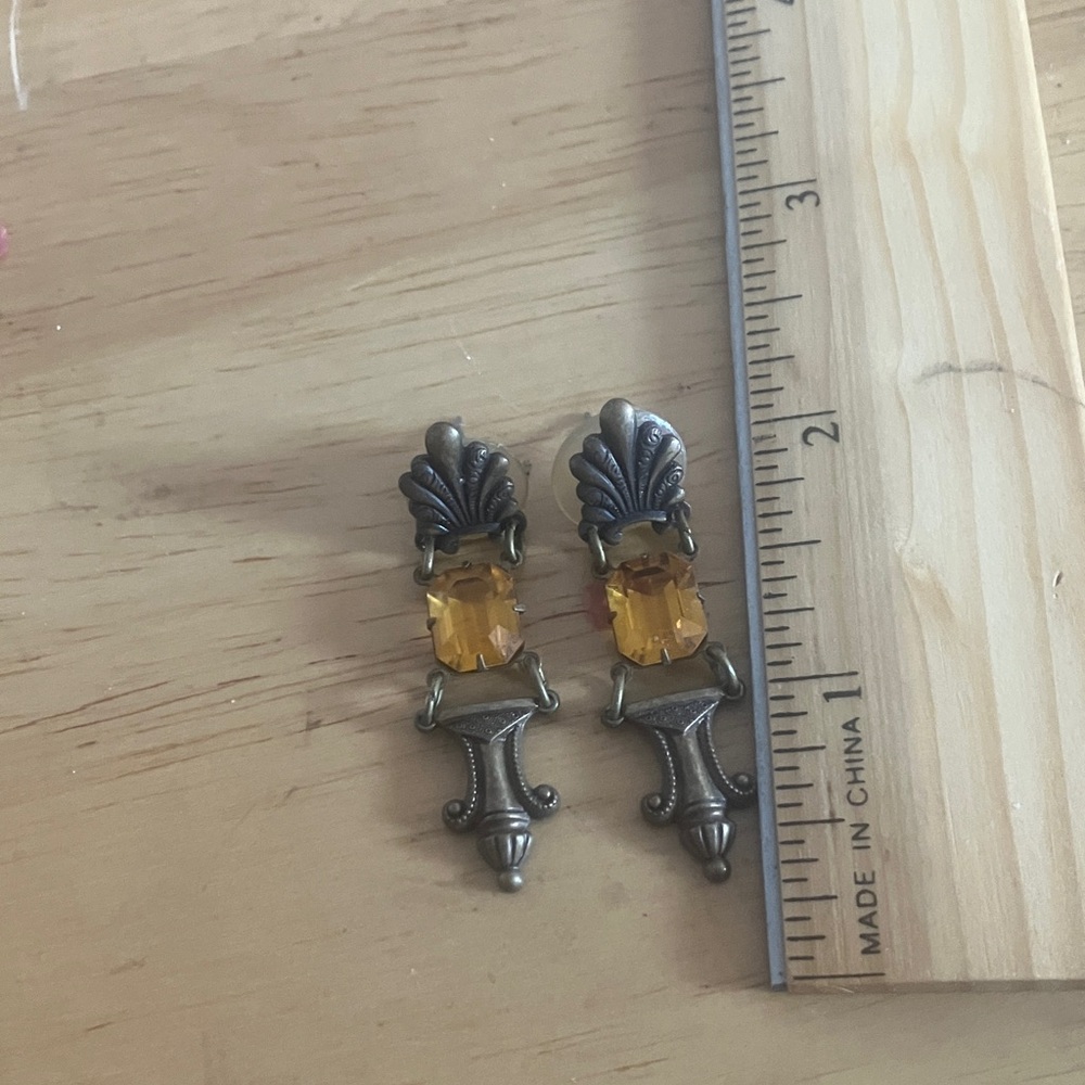 Vintage Brass and Yellow Crystal earrings